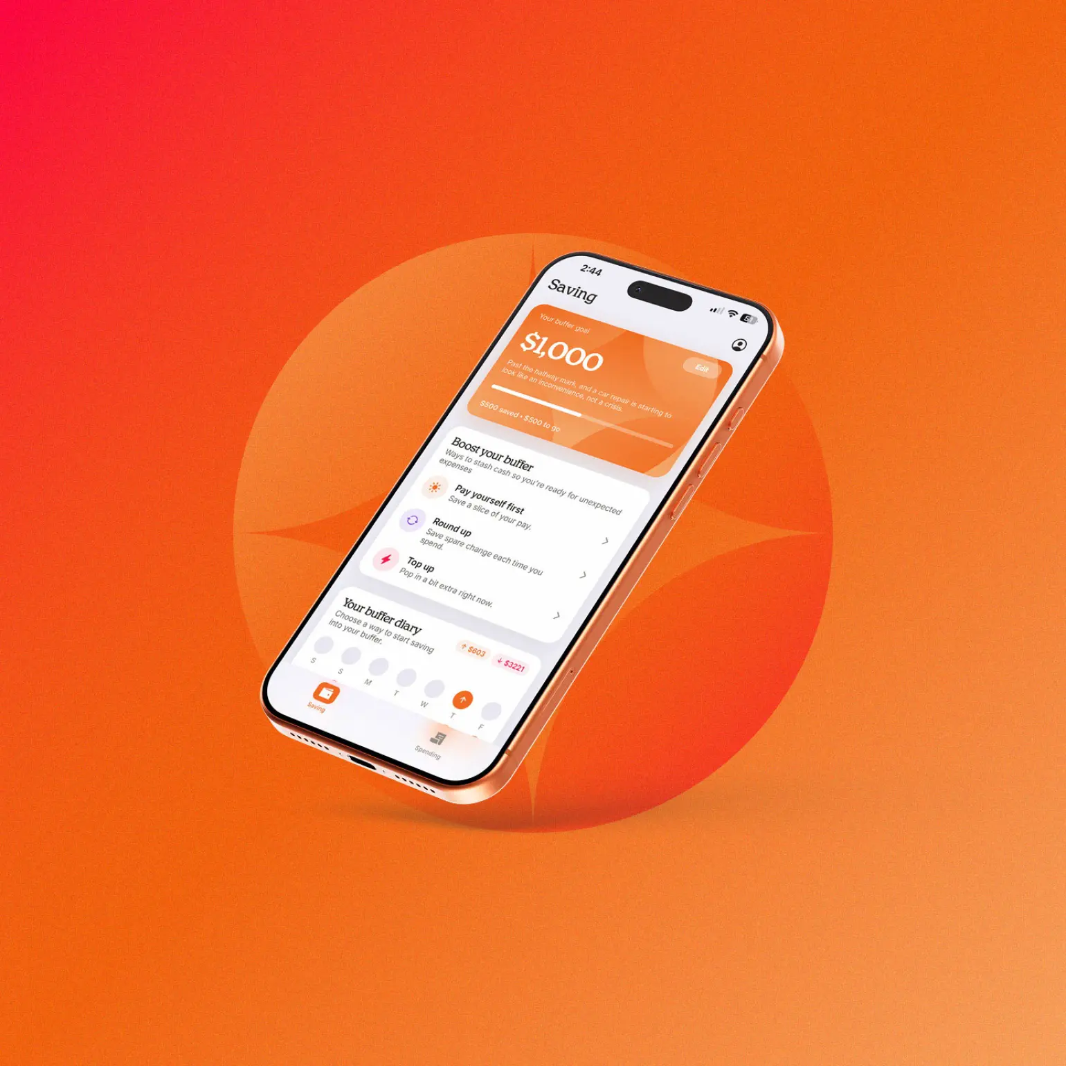 Buffer builder app shown in a hovering phone over a pattern.